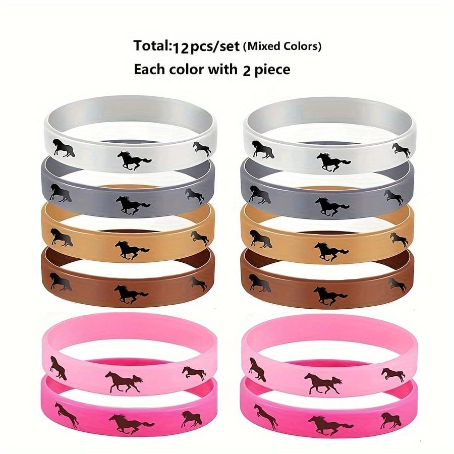 TEMU 12pcs Horse Party Silicone Bracelets Horse Favors Bracelets Horse Bracelets Silicone Horse Wristbands For Birthday Party Favors Supplies