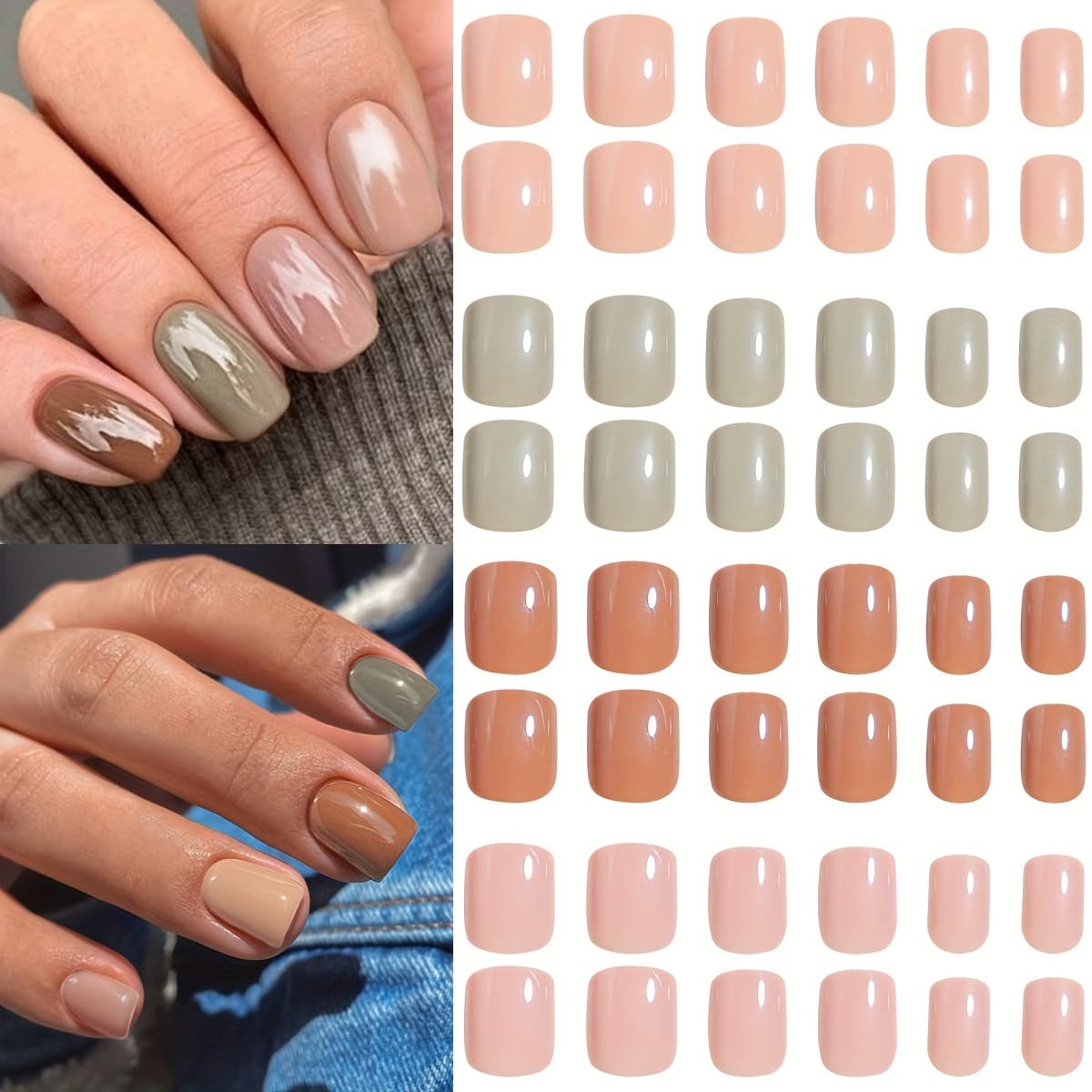 TEMU 4 Packs (96pcs) Glossy Short Square Press On Nails, Mixed Pink Fake Nails Full Cover Solid Color Acrylic Nails Set With Adhesive Tabs Nail File For Women