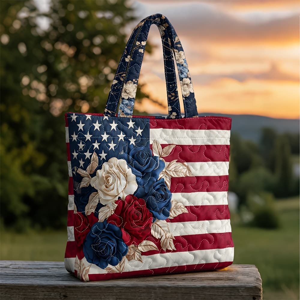 TEMU Floral Quilted Tote Bag With A Long Shoulder Strap, Unisex Travel Shoulder Bag, Large Casual Tote Made Of Lightweight Fabric