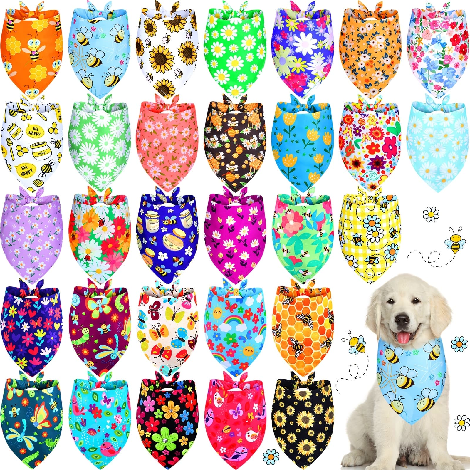 TEMU 30 Pack Flower Dog Bandanas | Bulk Summer Soft Dog Scarfs Polyester Bandana Pet Costume Cute Scarf Bibs With Flowers Patterns For Small Medium Large