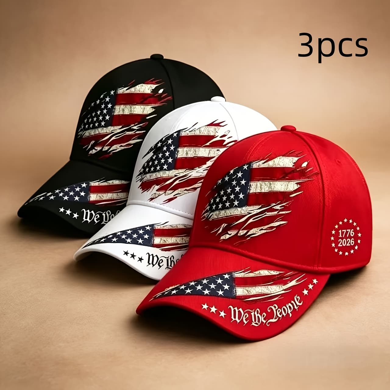 TEMU 3pcs 250th Anniversary Printed Baseball Caps, Adjustable Unisex Sun Visor Hats For Daily Wear And Day, Casual Versatile Hats (black White Red)