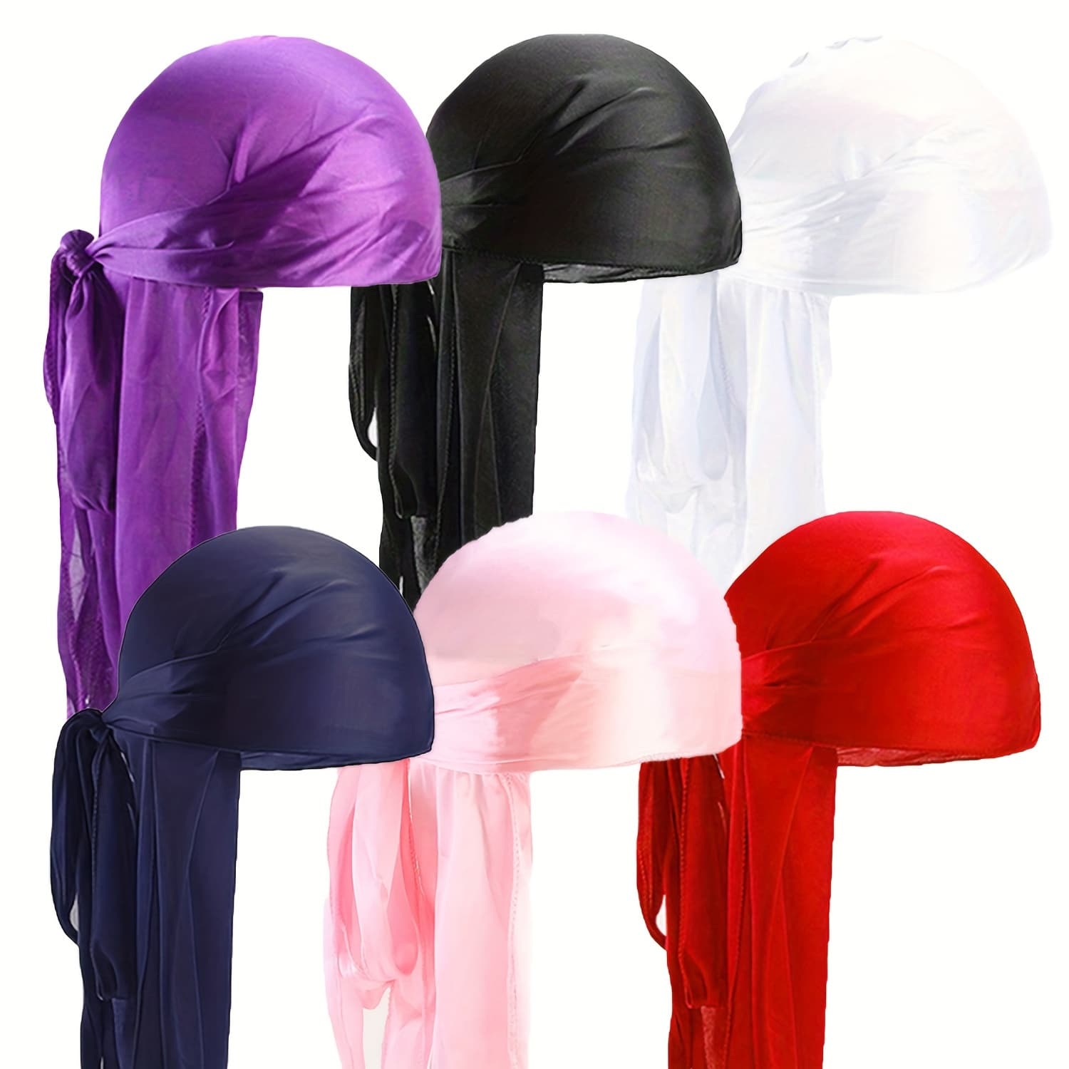 TEMU 6pcs Durags Durable Men's Wave Satin Fragmented Cloth Headband Street Fashion Hip Hop Headband Hat With Long Tail And Wide Backstraps