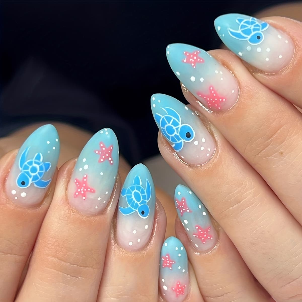 TEMU Water Drop Style Clear Blue Flower·spiritual Pattern Elegant Detachable Nail Art For Fashionable Women