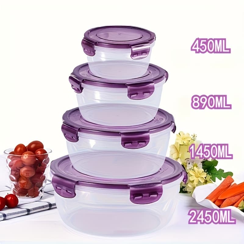 TEMU 4-pack Large Airtight Refrigerator Food Storage Containers, Stackable Fridge Organizers For Fruits, Vegetables, Meat, Eggs And Dumplings