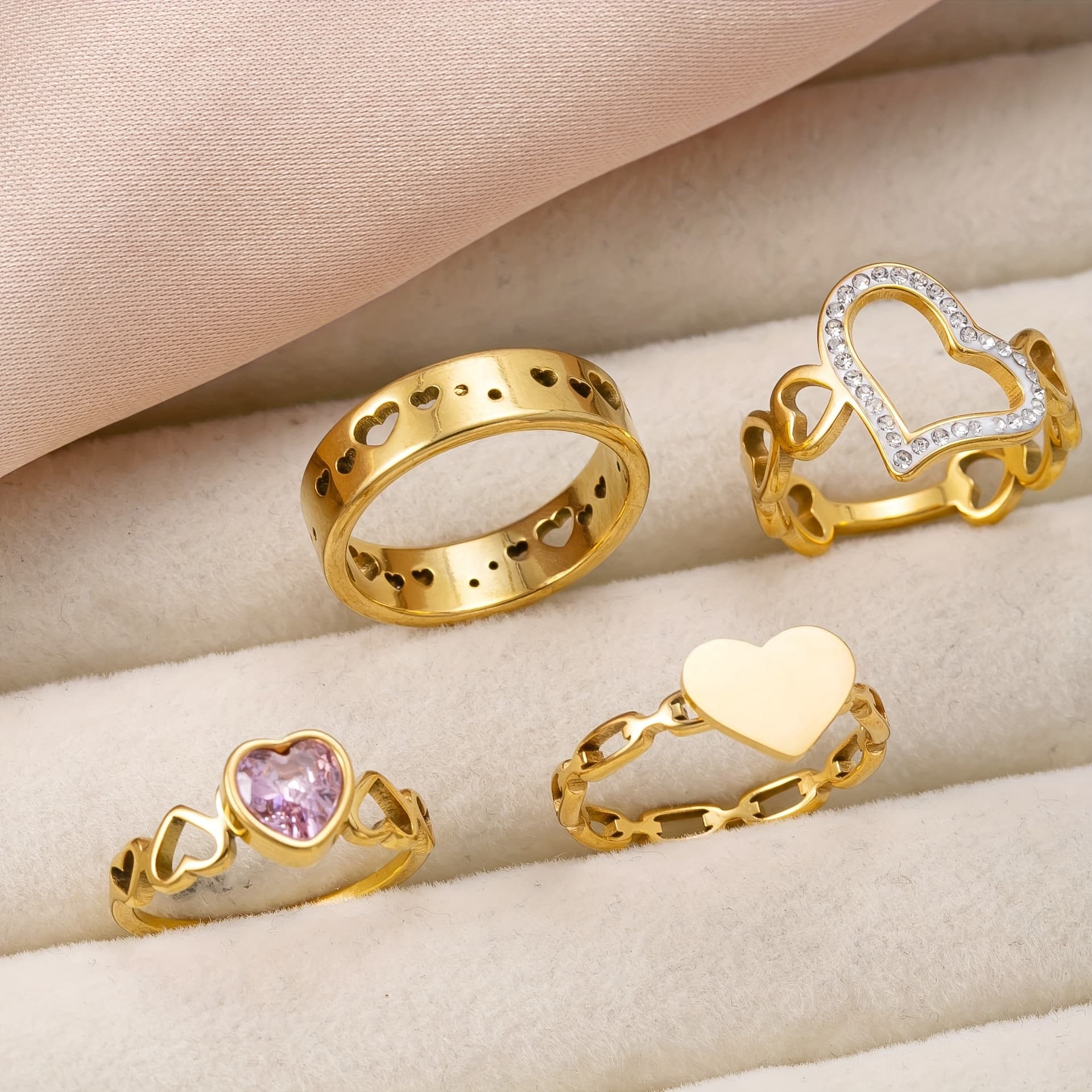 TEMU 4pcs Stainless Steel Hollow Elegant Ring Set