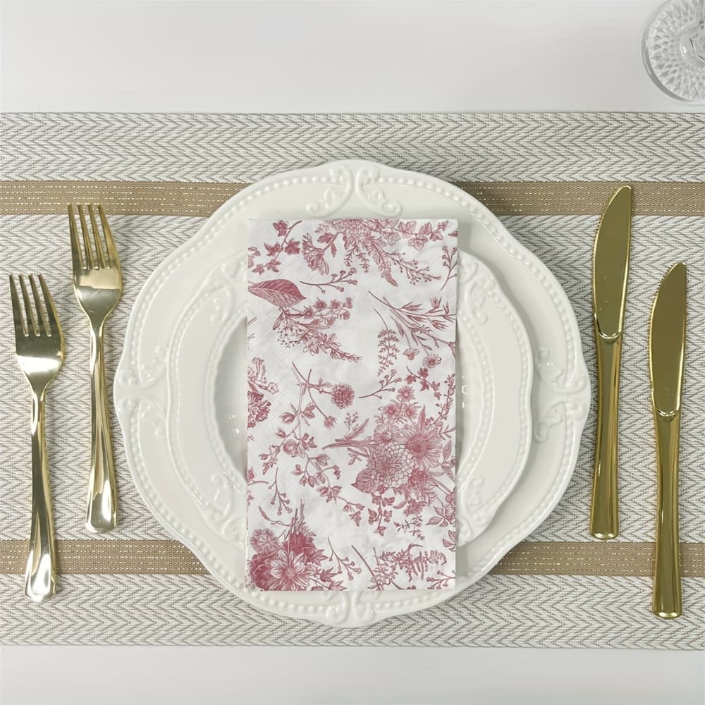 TEMU 20-sheet Vintage Burgundy Floral Dinner Napkins Suitable For Weddings, Birthdays, - Elegant 2-ply Paper Napkins With Burgundy Flower, Pack For Wedding, Shower & Party Table Settings