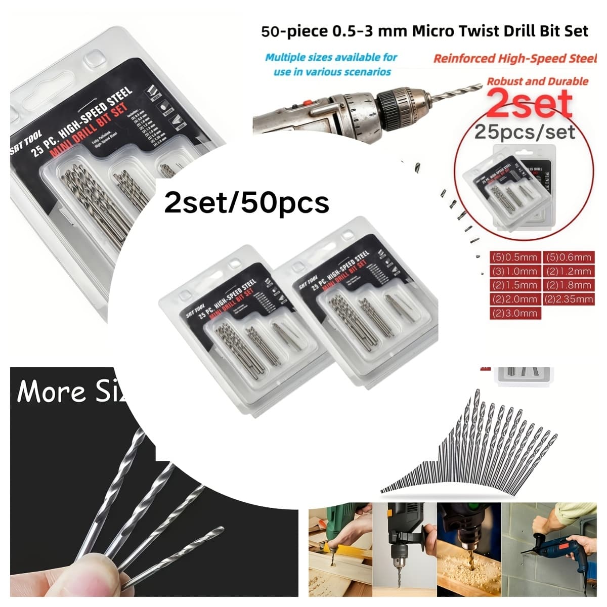 TEMU 50 Hand Drill Sets, Including 0.5 To 3mm Fried Dough Twists Drills, 25 Mini Drills Made Of Steel. Round Handle Fried Dough Twists Drills Are Very Suitable For In Metal, Materials.