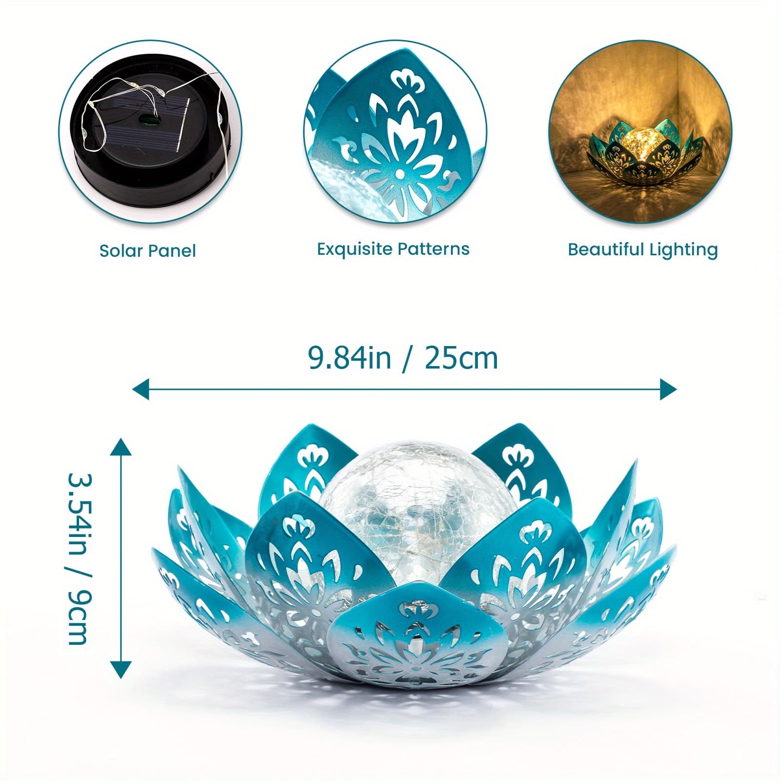 TEMU Outdoor Step For Lotus Solar Garden Light Decor, Hollow Purple Led With Cracked Glass Ball, For Yard, , Lawn & Staircase Exterior – Christmas Gift