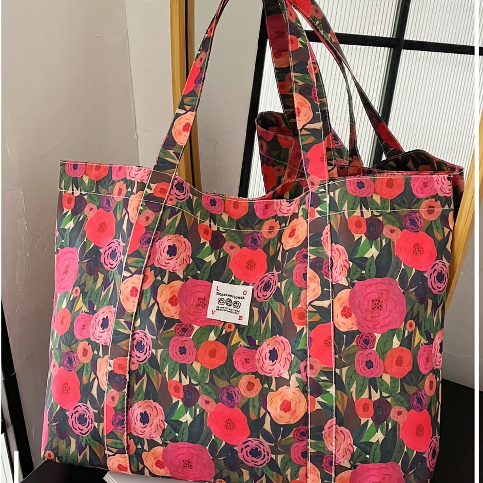 TEMU Trendy Sweet Pattern Printed Fabric Cherry Element Corduroy Warm Winter Element New Winter Upper Shoulder Handheld Tote Shoulder Shopping Bag