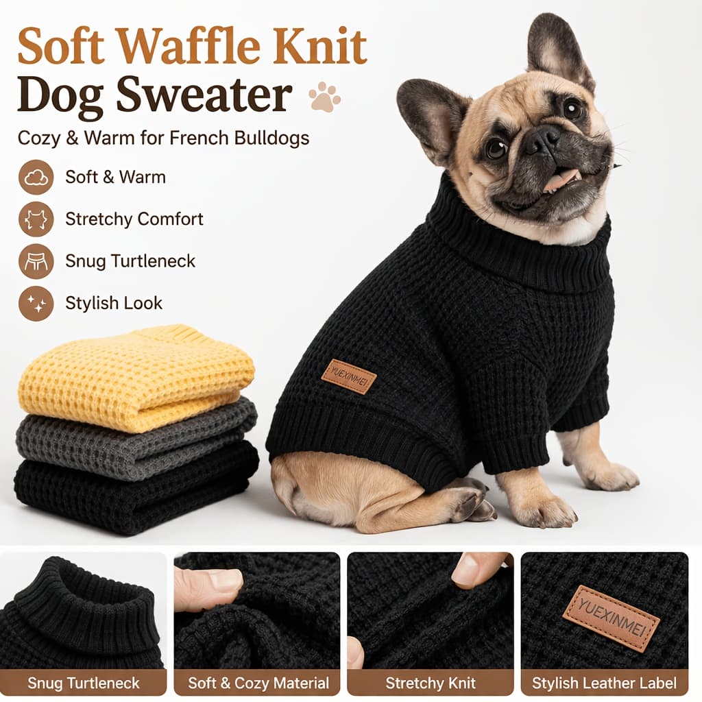 TEMU Soft Knit Turtleneck Dog Sweater For French Bulldog, Dachshund, Chihuahua, Beagle, Foldable High Neck Pet Pullover For Small Dogs