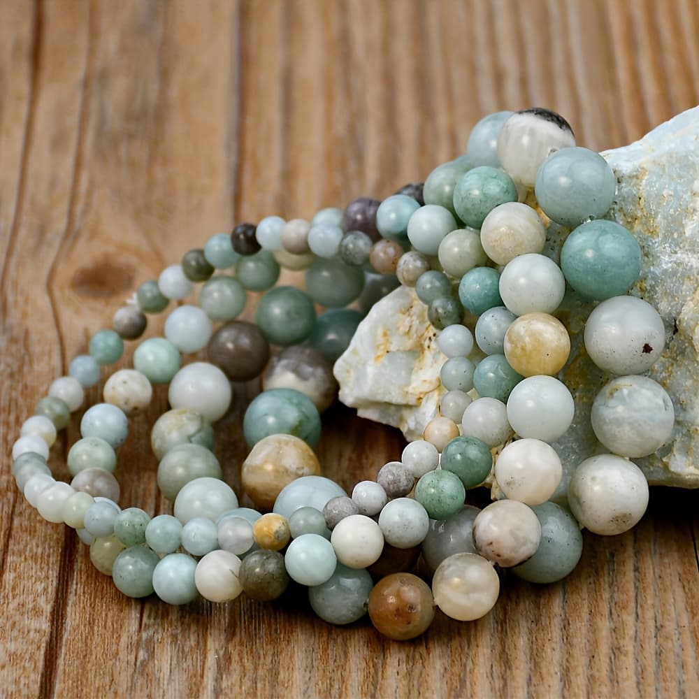 TEMU 4pcs Set Boho Chic Natural Stone Amazonite Bead Stretch Bracelets, Boho , May Birthstone, No Plating, & 's Day
