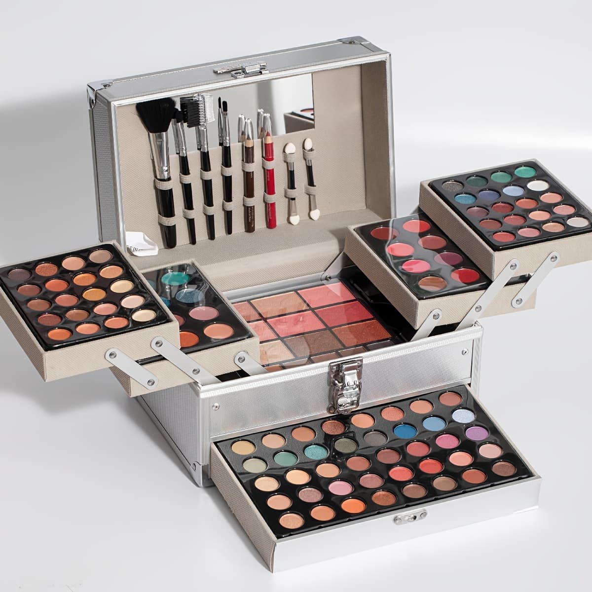 TEMU 118-shade Cosmetic Collection: Complete Palette With 104 Eye Colors, 14 Cheek & Contour, Lip Tints, Eyeliners, 6 Brushes & Mirror, Party, Wedding, Valentine's Makeup