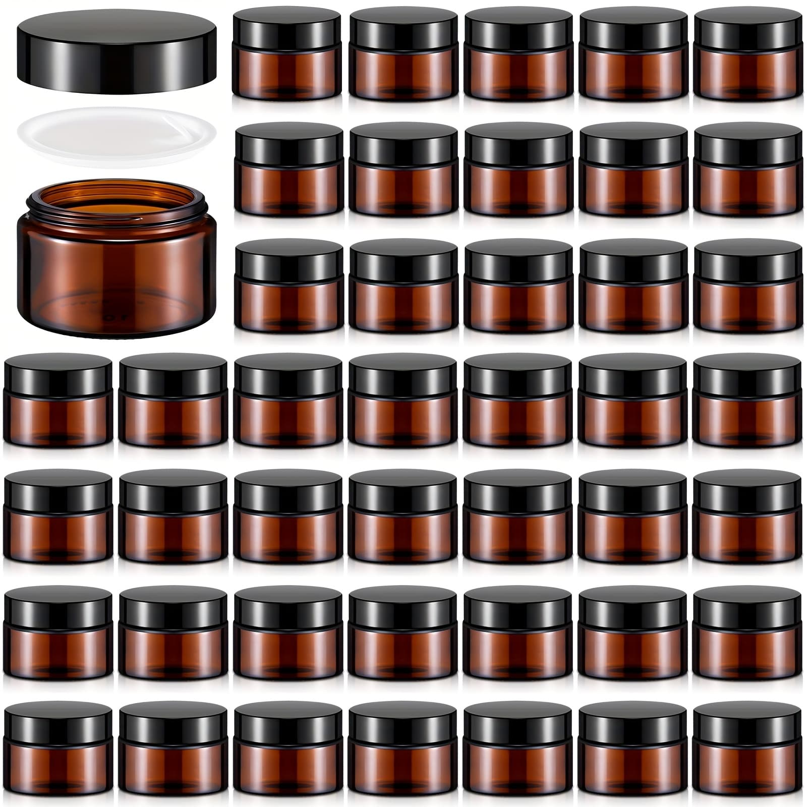 TEMU 60pcs 1oz Amber Glass Jars With Black Lids - Bulk Cosmetic Containers For Lotions, Creams, Salves & Candles, Travel-size With Inner Liners, Reusable & Leak-proof, Cosmetic Jars