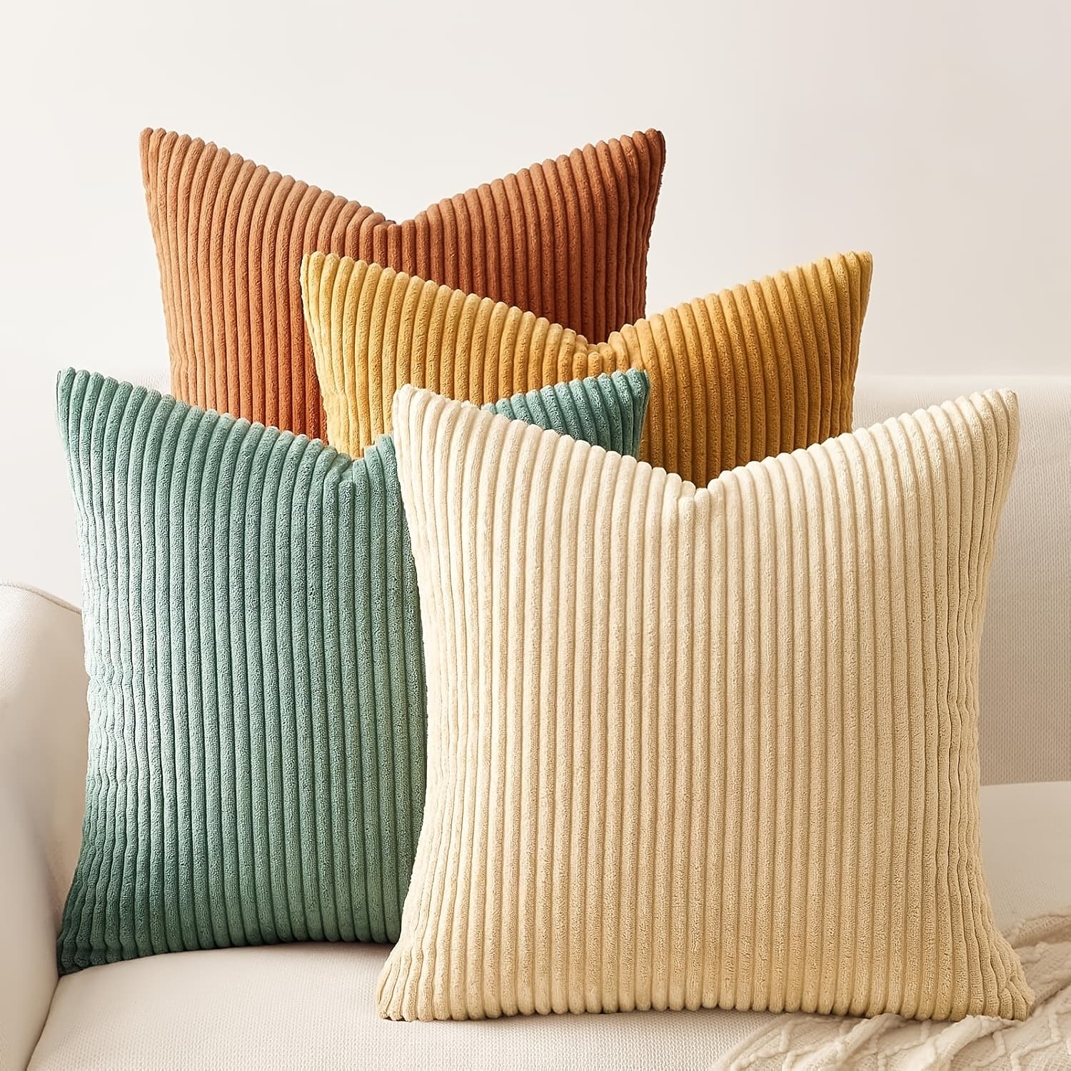 TEMU Corduroy Decorative Throw Pillow Covers Double-sided Design 18x18 Inch Soft Boho Striped Pillow Covers Home Decor For Sofa Living Room Couch Bed