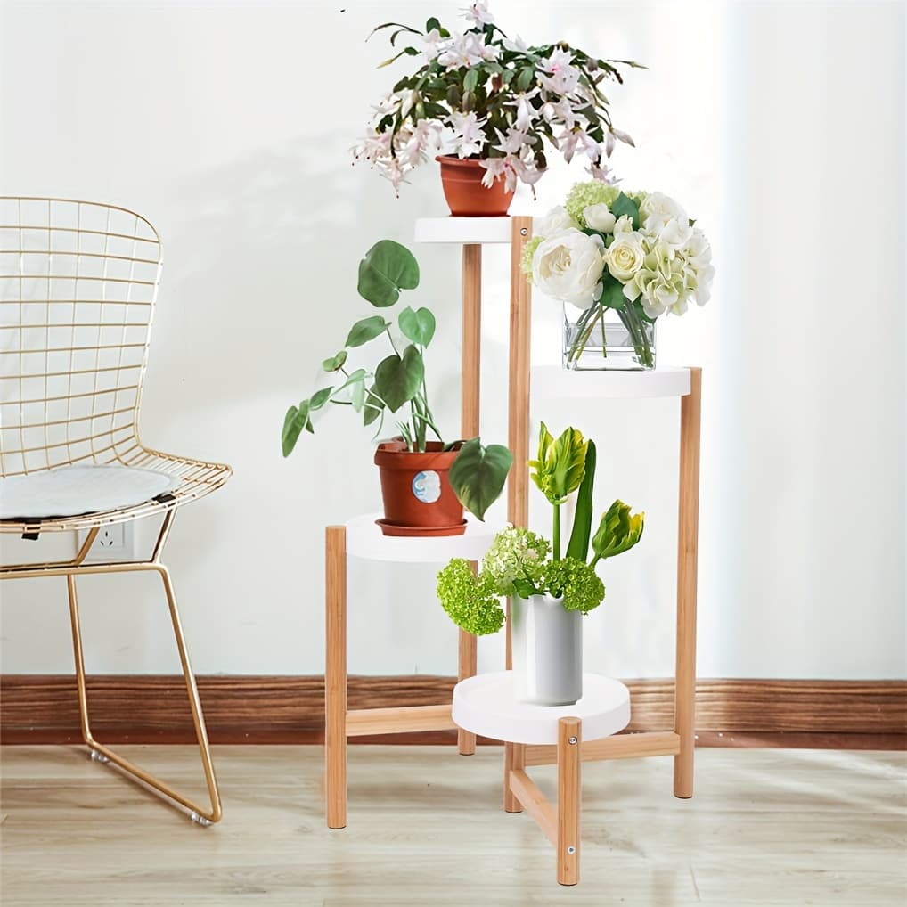 TEMU 4 Tier Tall Corner Plants Stand Bamboo Indoor Plant Pot Holder Flowers Display Rack For Outdoor Garden Patio Living Room