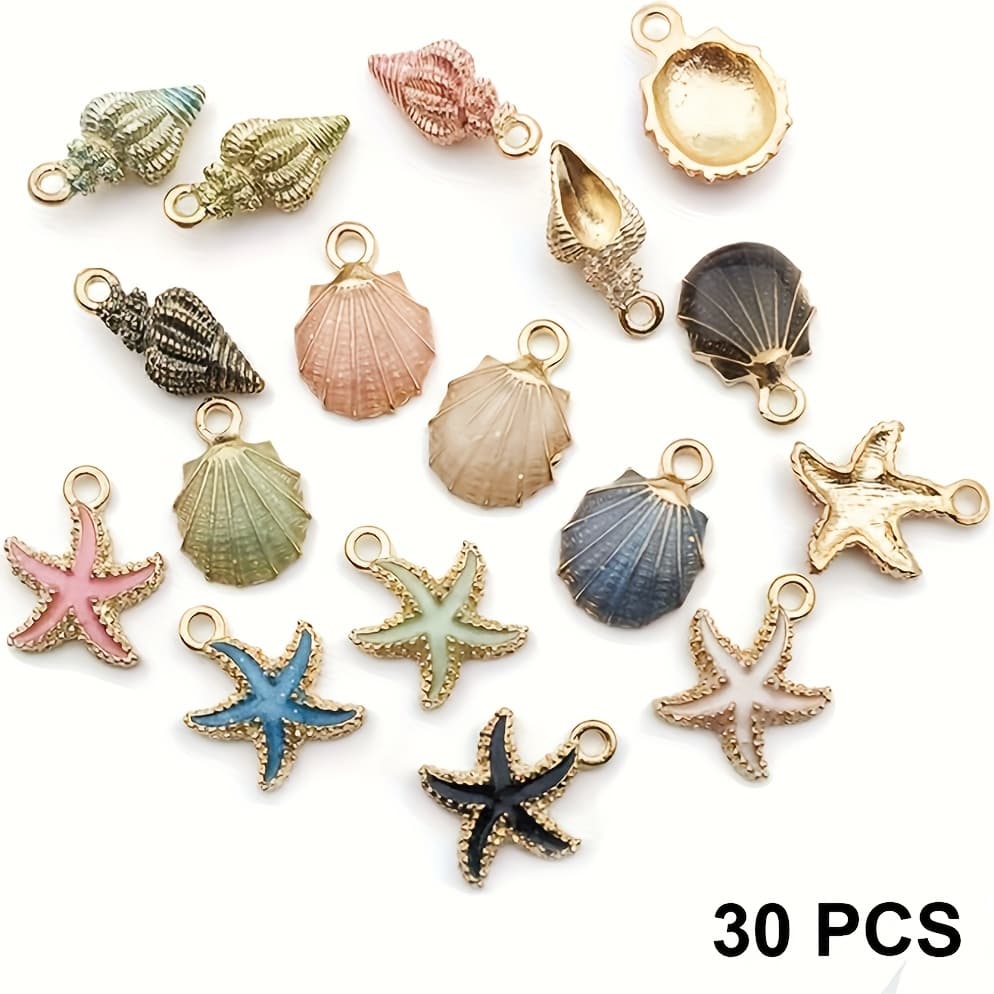 TEMU 30pcs Assorted Enamel Ocean Starfish Conch Shell Charm Pendant For Jewelry Making Necklace Bracelet Earring Jewelry Additions Charms