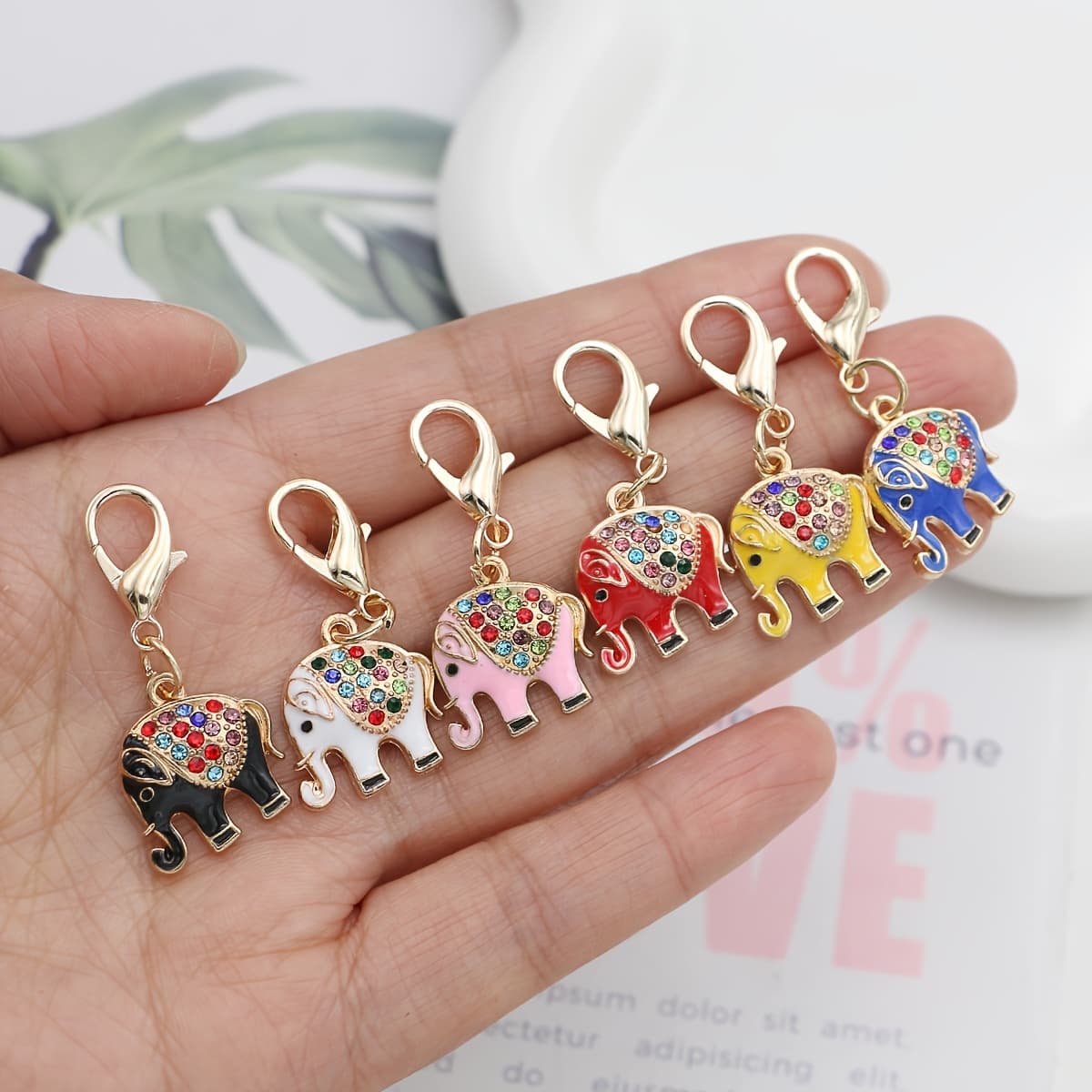 TEMU 6pcs Random Colorful Shiny Elephant Keychains For Men& Women, Elephant Charms For Zipper/ Shoes/ , Keyrings For Bag, Purse, Car Keys