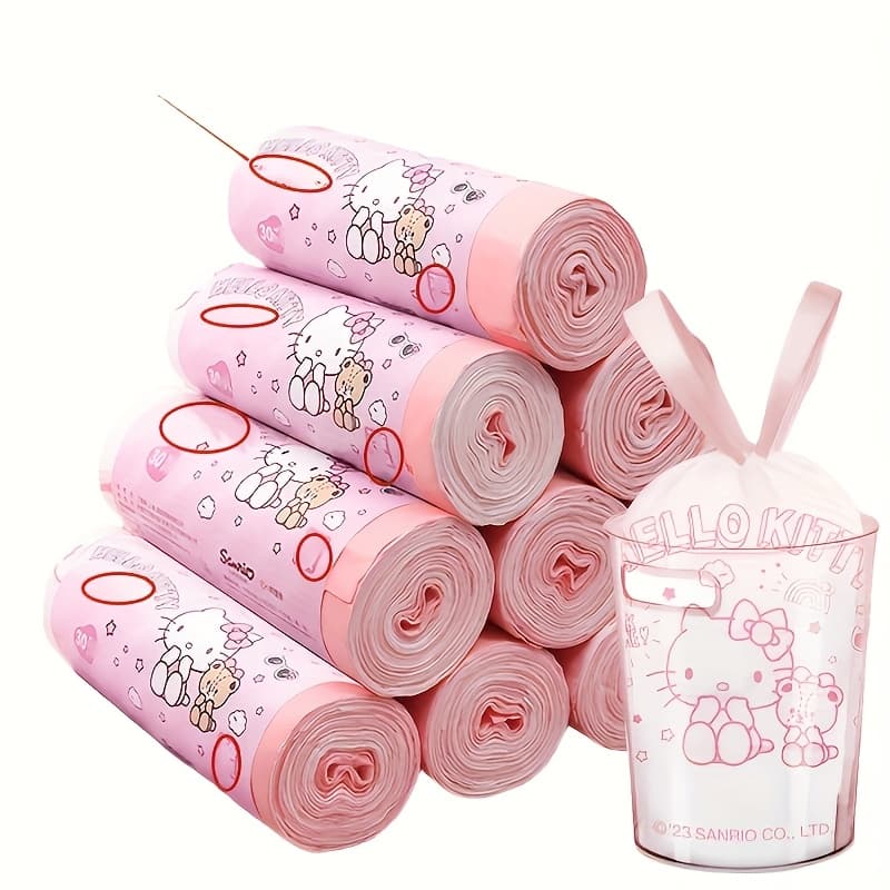 TEMU 1pc Has Authorized Hello Kitty Family Trash Bags, Versatile Cute Trash Bags, Car Trash Bags, Outdoor Trash Bags, Trash Bags