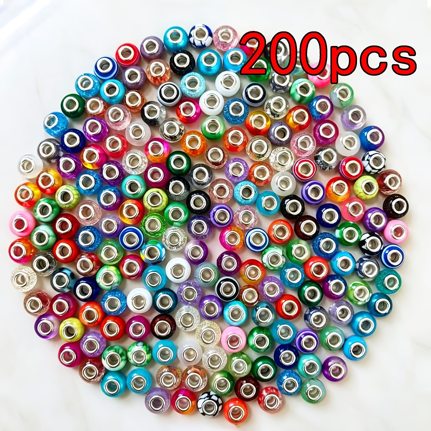 TEMU 200pcs Resin Mixed Color Beads Large Hole Beads For Jewelry Making Bracelet Necklace Beading Handmade Crafts Accessories