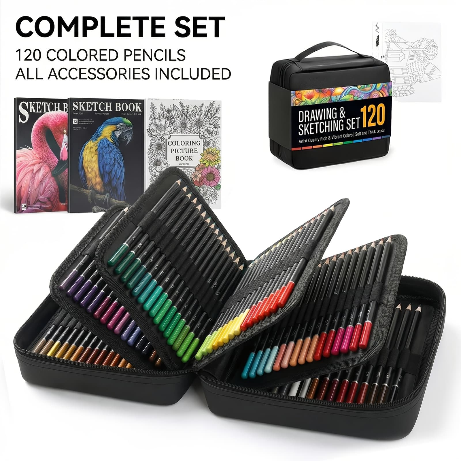 TEMU 120 Pencils | Artist & Student Pencil Case Set - Huge Capacity Holder For School, Travel & Storage | By Little - Black Friday & Christmas Deal - Idea