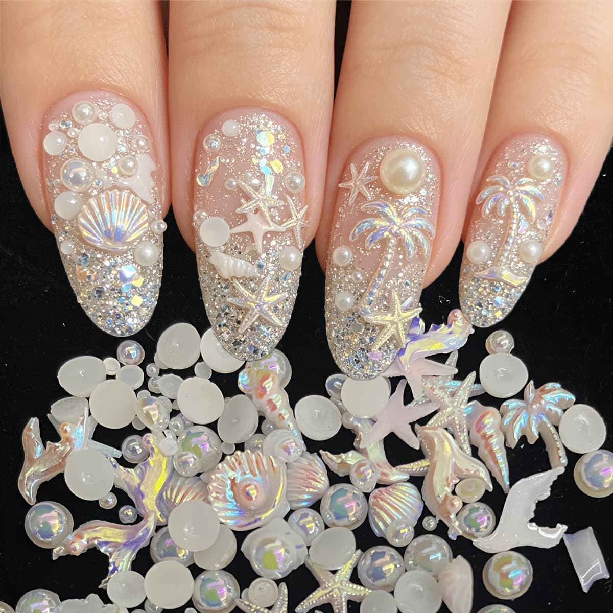 TEMU 105 Mixed Cute Mini White Starfish, Shells, Christmas Snowflakes | Flat Back, Suitable For Nail Rhinestones - Perfect For Nail Art Decoration, Christmas Craft Decorations, Resin Material