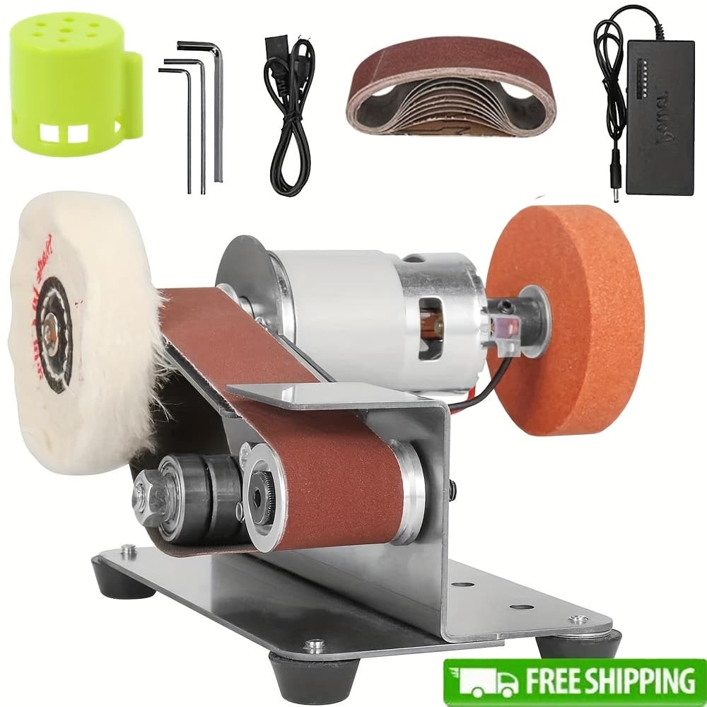 TEMU Mini Belt Sander Electric Diy 7 Adjustable Speed Control Small Grinder Sharpener Polisher Machine 110v With 10 Belts For Knife Making, Wood Metal Working, Handcraft