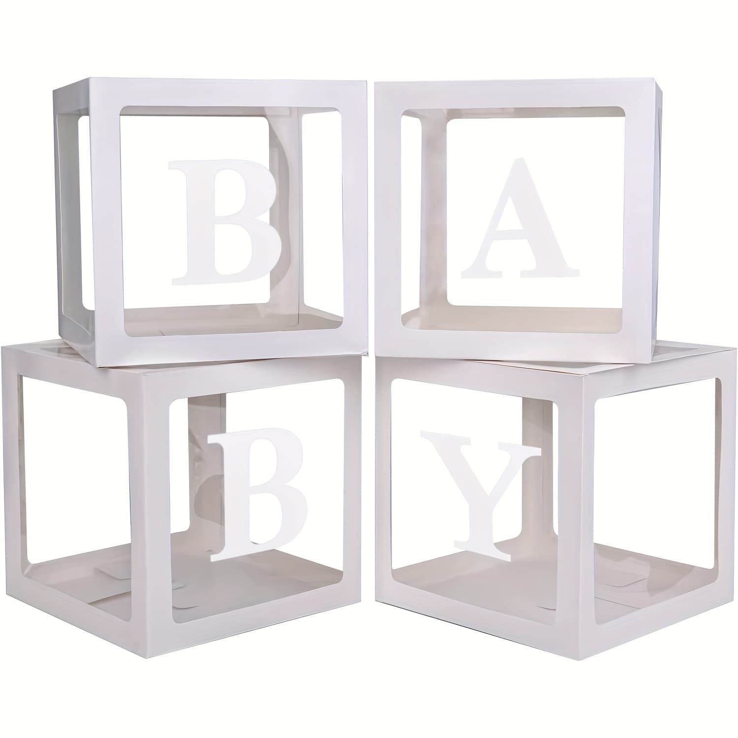 TEMU Set Of 4 Transparent Balloon Boxes, Including 4 Letter Pieces For Showers, Gender Reveal Events, And Birthday Celebrations. High-quality White Boxes Are Perfect For Decorations