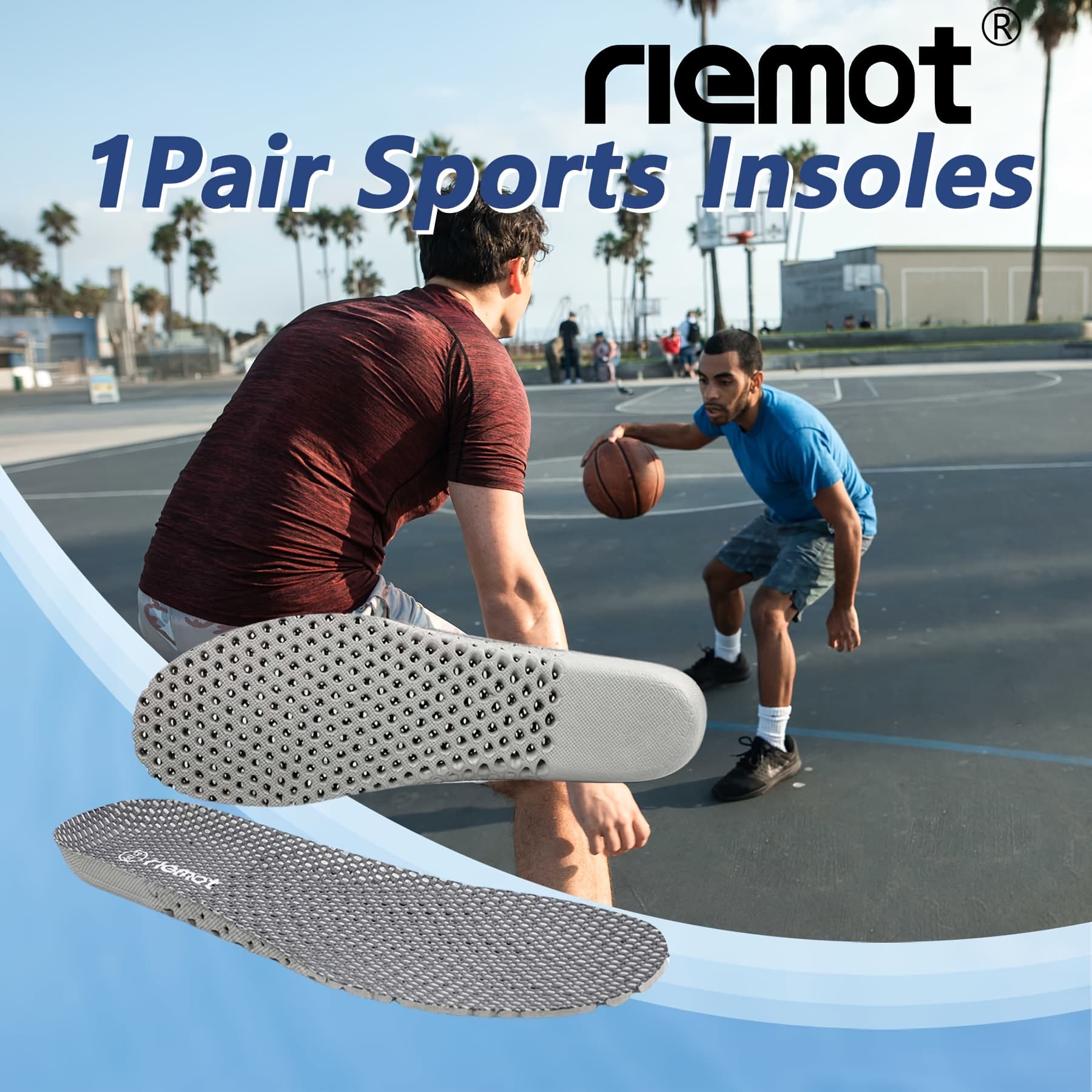 TEMU 1 Pair Riemot Sports Insoles For - Breathable Eva Arch Support Shoe Inserts With Cushioning, Ideal For Running & Walking - Replacement Inserts For Sports Shoes, Shoe Accessories