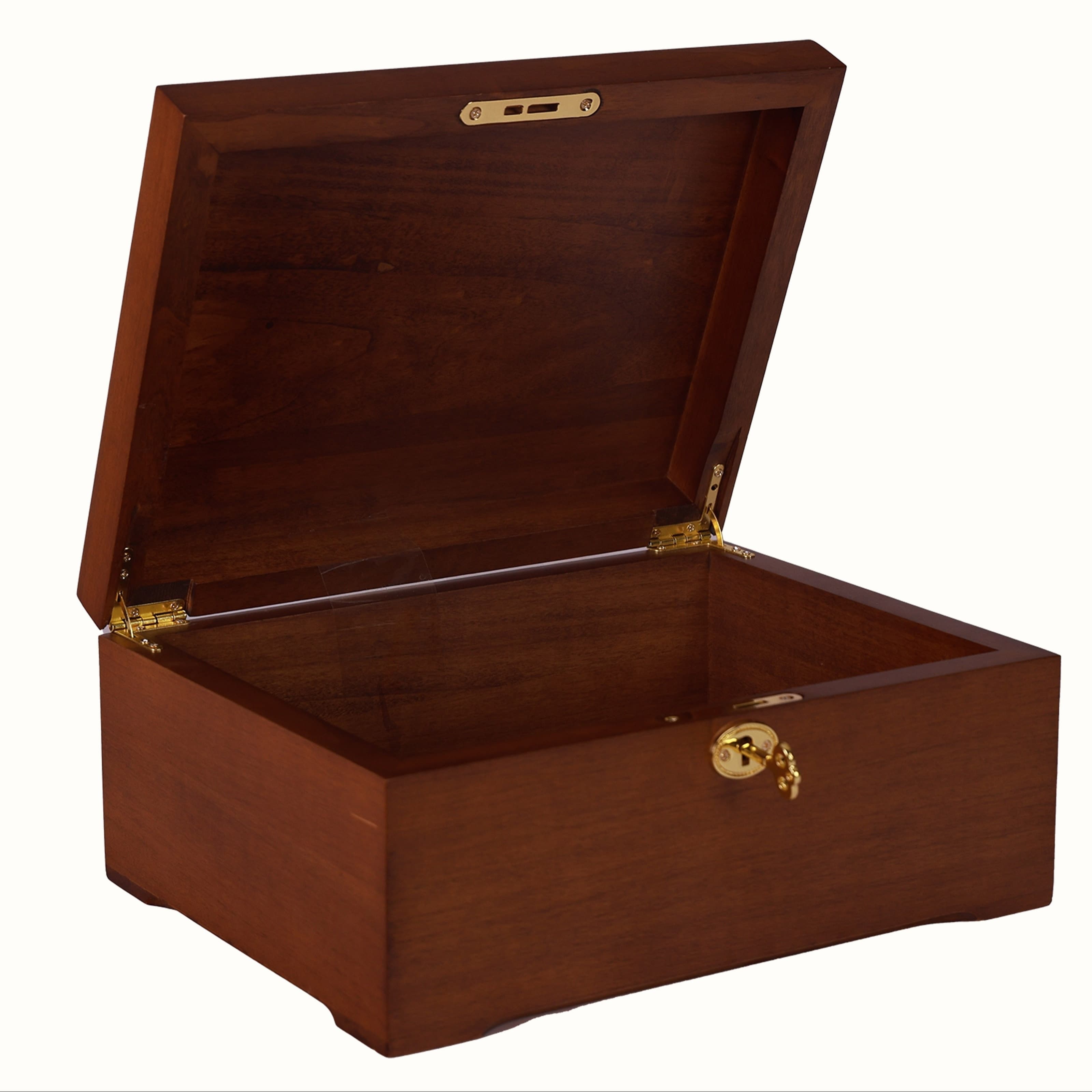 TEMU Wooden Box With Hinged Lid | Combination Lock Hand- Acacia Wood Keepsake Box For Decoration | Jewelry Storage