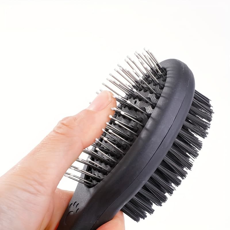 TEMU 1pc Double-sided Pet Hair Brush Pet Dog Comb Long Hair Brush Plastic Handle Puppy Cat Massage Bath Brush Multifunction Pet Grooming Tool For For Grooming