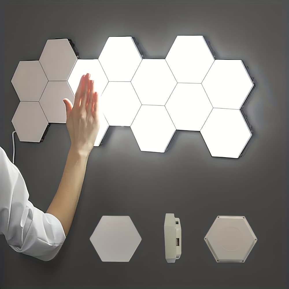 TEMU 6pcs Touch Hexagonal Modular Led Night Light, Creative Decorative White Light, For Home And Outdoor Decoration (without Battery)