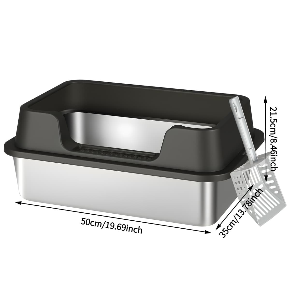 TEMU Stainless Steel Cat Litter Box With Scoop, Extra Large High Sided Cat Toilet, Anti Leak Design, Easy Clean Non Stick Metal Litter Box For Multiple Cats, Summer Refresh Pet Supplies