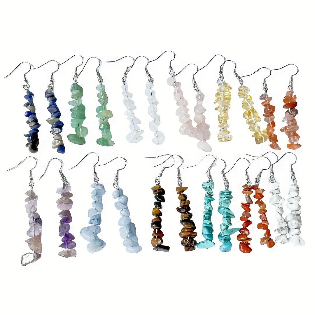 TEMU 12pairs Bohemian Style Colorful Natural Stone Long Dangle Earrings, Vintage Irregular Gravel Stone Pendant Jewelry For Women Girls, Great Gift Idea