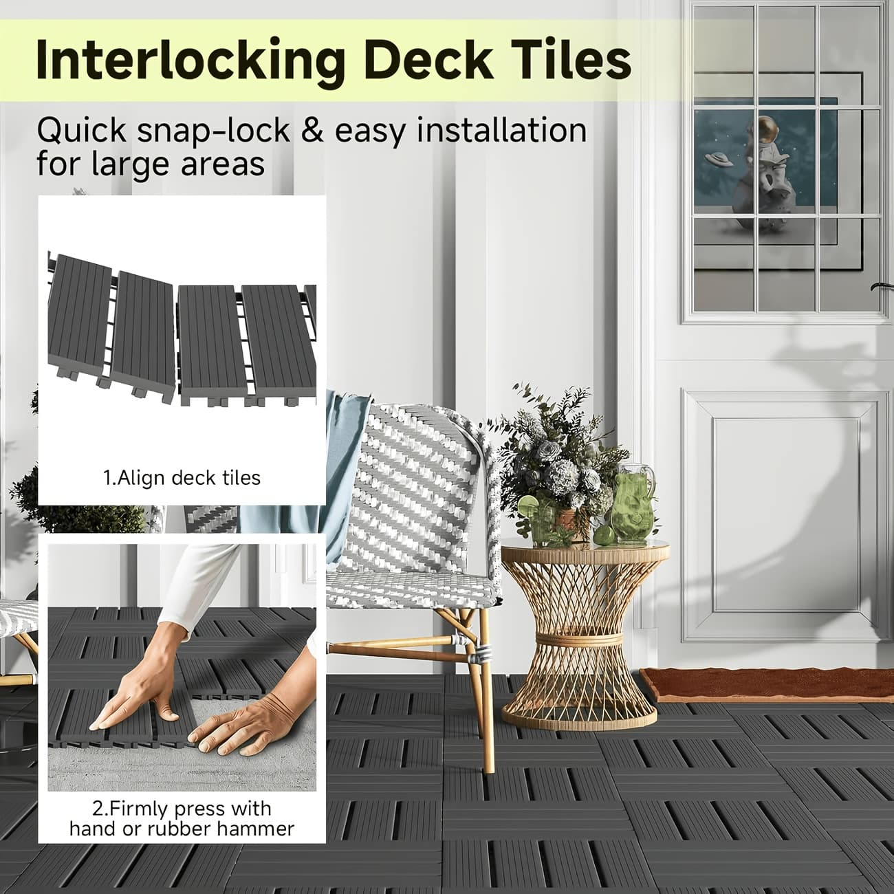 TEMU 44 Pack. Grey. Terrace Deck Tiles 12x12 Square Waterproof Outdoor Deck Tiles. All Weather, Non-slip, Easy To Assemble Terrace Deck For Poolside, Balcony, Backyard