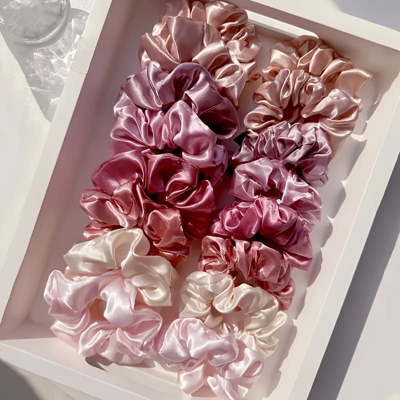TEMU 12/16pcs Pink Gradient Temperament High Elastic Large Ring Elegant Satin Head Rope Large And Small Hair Ring Combination Set Suitable For Dating, Valentine's Day And Other