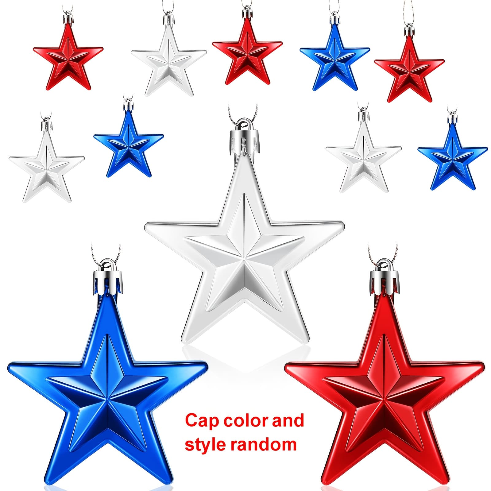 TEMU 12pcs Patriotic Hanging Star Ornaments, Fourth Of Decorations, Day Decoration, Red Silver Blue Plastic Stars For Flag Day Labor Day Party Home Decor, Hanging And Style Random