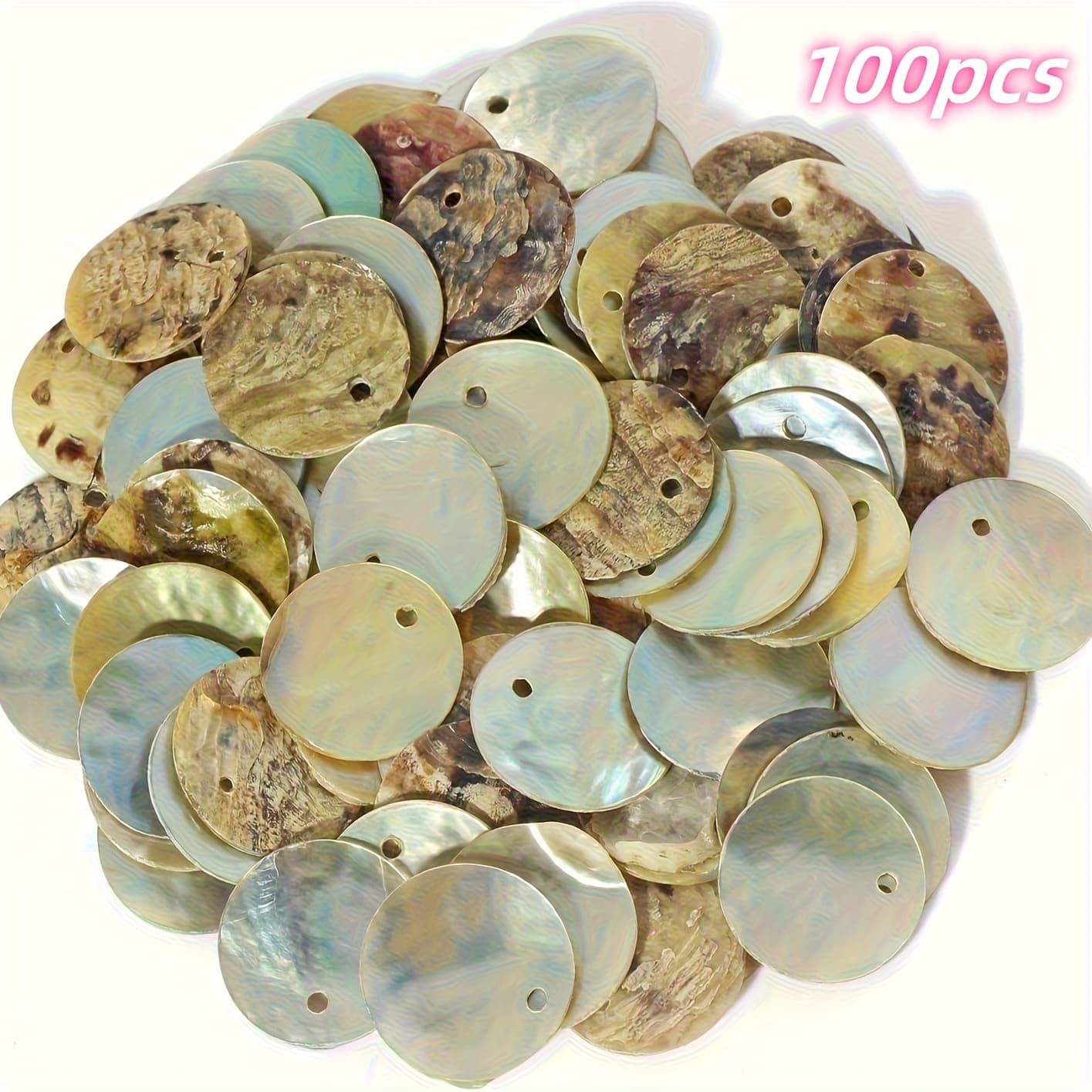 TEMU 100pcs Of Unique Oyster Shell Beads, Round Coin-shaped Holiday Pendant Beads, Suitable For Jewelry Making And Coastal Home Decor, Jewelry Crafting Beads