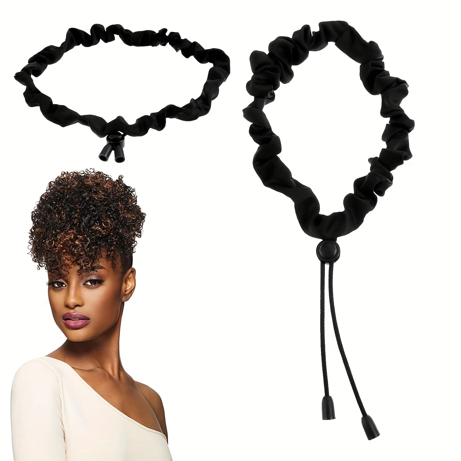 TEMU Elastics Ties Long Hair Large Ponytail Holders Cuff Big Tie Bands Adjustable Drawstring Anti-slip Natural Curly Braids Locs African Thread Stretching Weave String Scrunchies