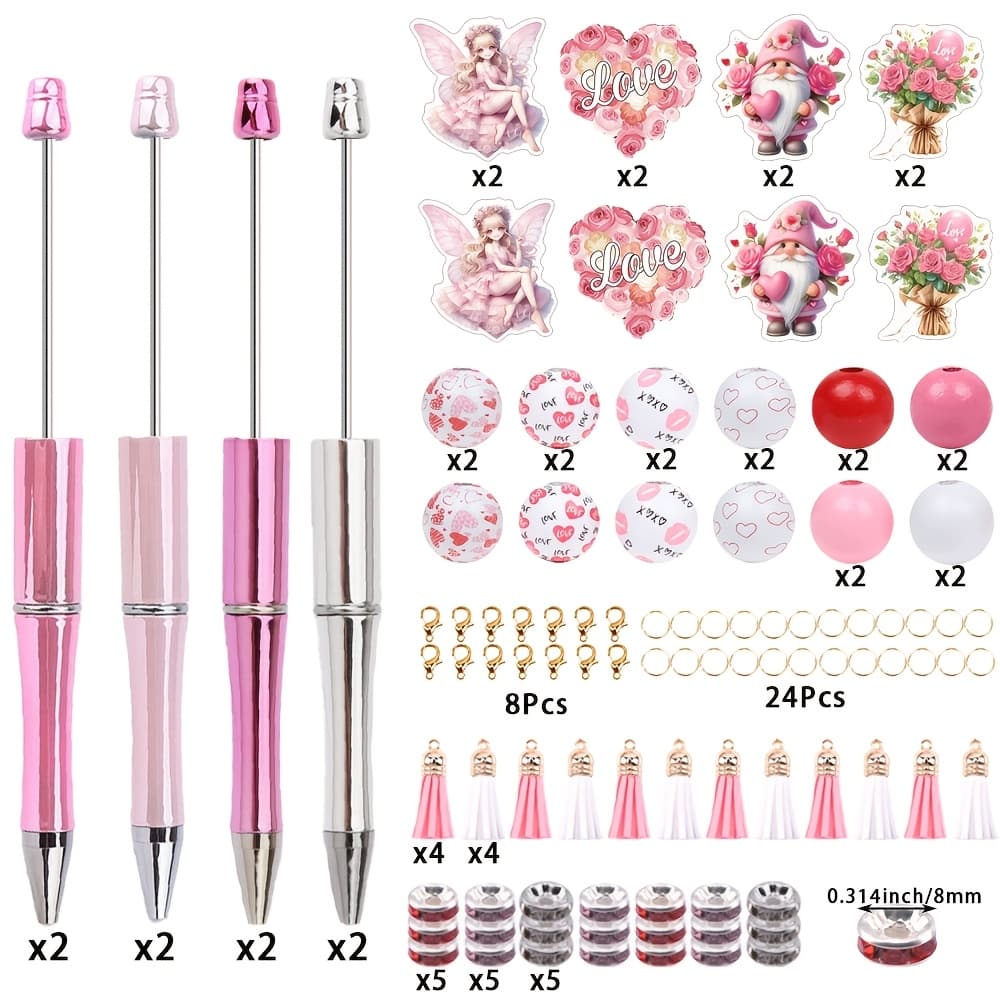 TEMU A Collection Of 8 Valentine's Day Themed Love Tassel Lobster Button Bead Pens, Perfect For Projects, Office Use, School Supplies, And As Gifts For Valentine's Day
