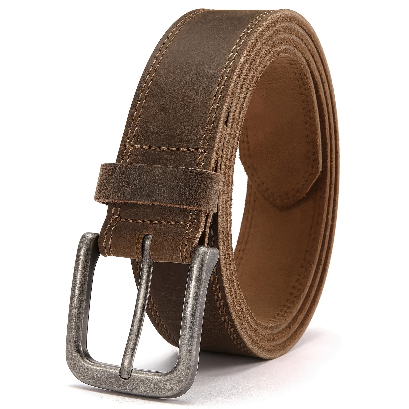 TEMU Men's Full Grain Leather Classic Fashion Jeans Belts, Handmade Men Leather Belt With Gift Box