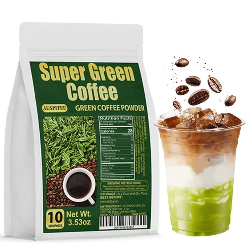 TEMU Premium Ganoderma Green Coffee - Gluten-free, 100g (10 Sachets), Containing 10 Natural Health Blends, Instant Coffee, Portable Packaging, Ideal For Daily And Office Consumption