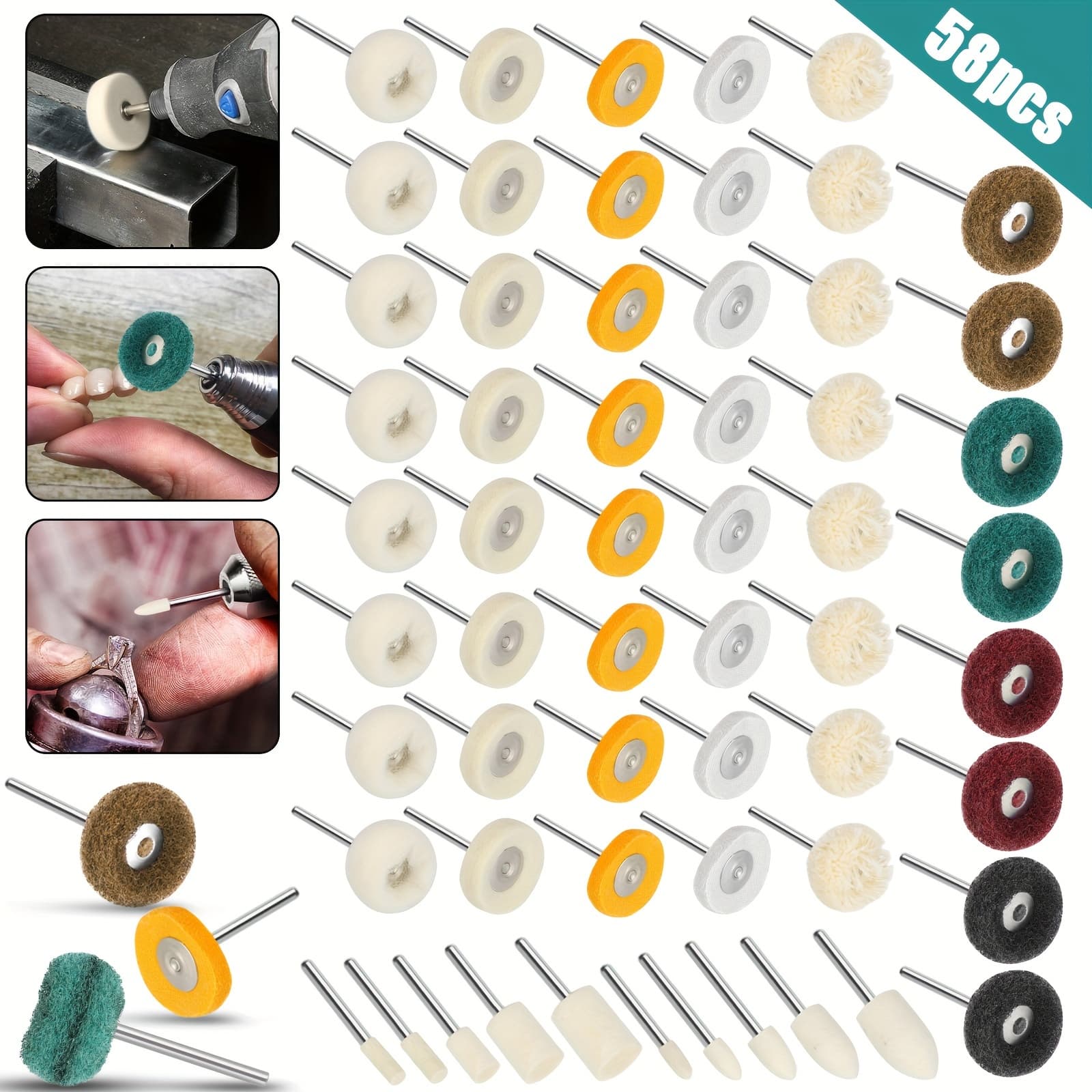 TEMU 58pcs Buffing Wheels Polishing Kit, Practicle Polishing Wheels With 1/8 Inch Shank For Metal, Jewelry & Mold Rust Removal, Polishing & Finishing, Compatible With Most Rotary Tool