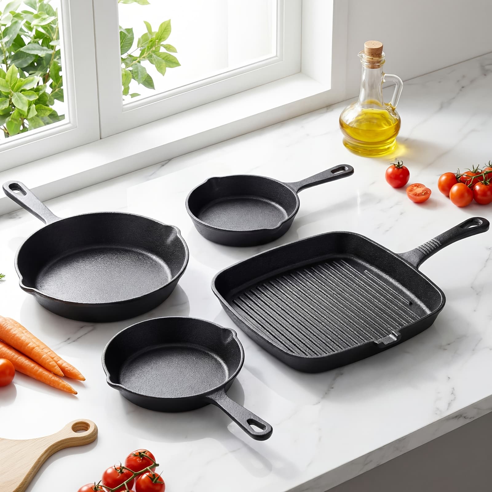 TEMU 4pcs Cast Iron Set, Frying Pans With Drip Spout, Used As Baking Pan, Suitable For All Stovetops, Ideal For Camping And Picnic