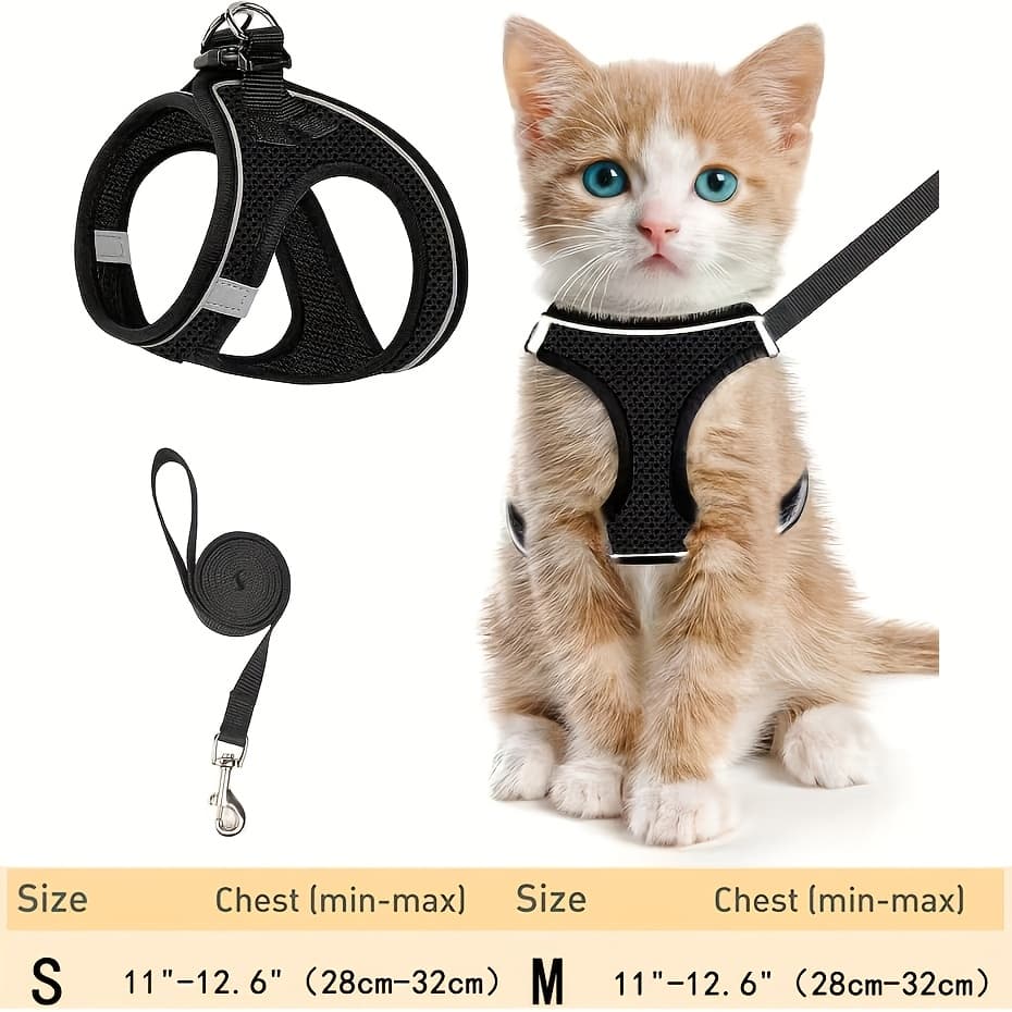 TEMU Escape-proof Cat Harness And Leash Set: Reflective Soft Mesh Vest For Safe Outdoor With Your Kitten