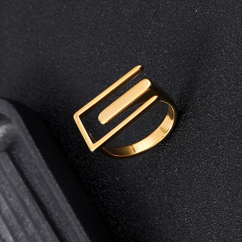 TEMU 1pc Fashionable Minimalist Stainless Steel Rectangular Ring, Adjustable Open-end Stainless Steel Geometric Pattern Creative Jewelry
