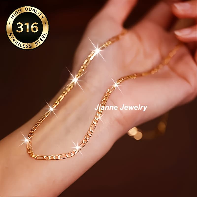 TEMU 1pc 18k Golden Plated Stainless Steel Chain Necklace,elegant Classic Unisex Daily Party Accessory For Men And Women,