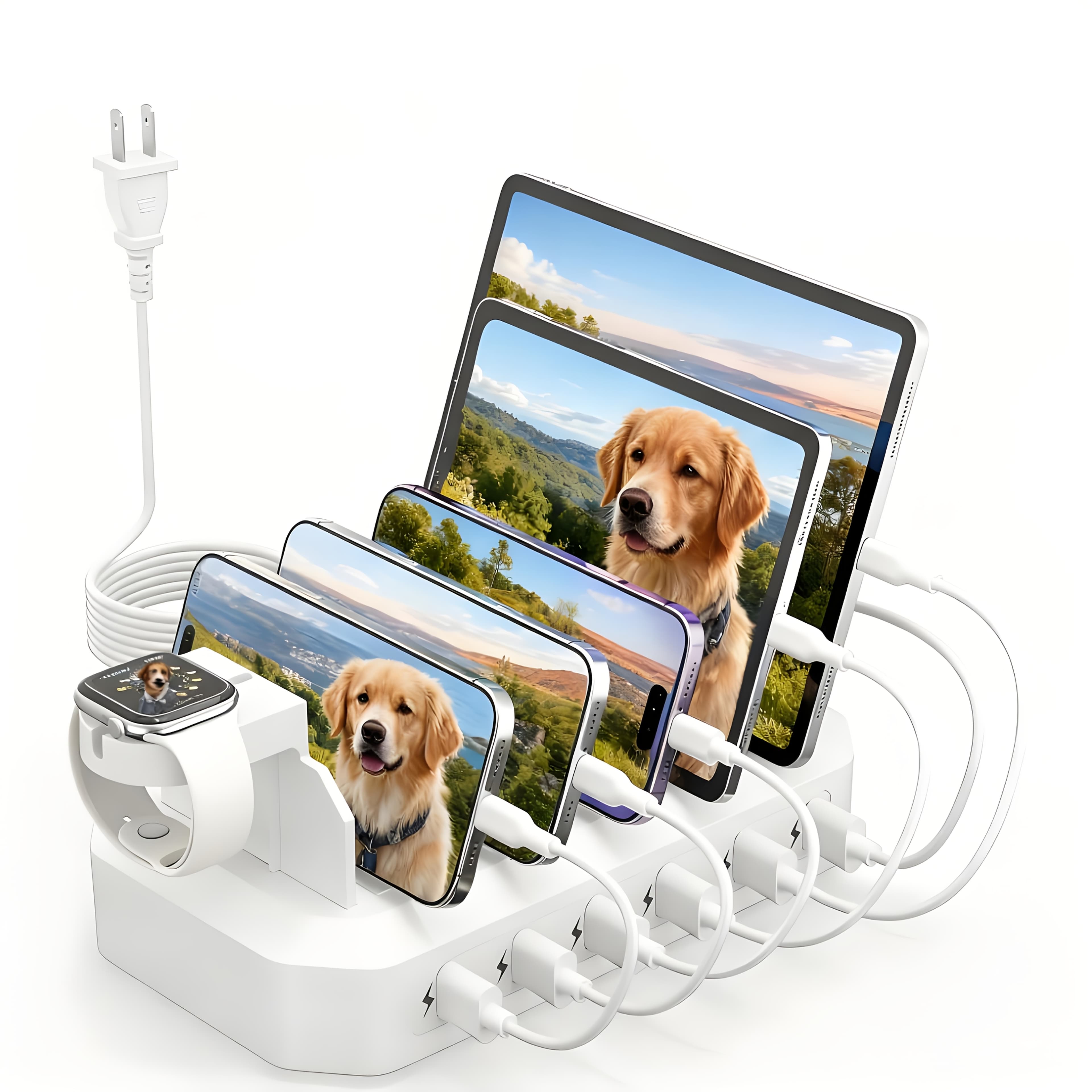 TEMU 6 In 1 Fast Charging Station For Multiple Devices, 80w Fast Charging Station, 6 Ports Charging Dock Organizer For Cellphone/tablet//iwatch &