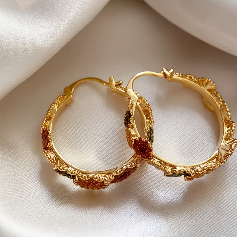 TEMU 1 Pair Of French Retro Countryside Flower Earrings, Fashionable, Sweet And Exquisite Temperament Earrings For Women, A Must-have For Holiday Gifts, Parties And Banquets