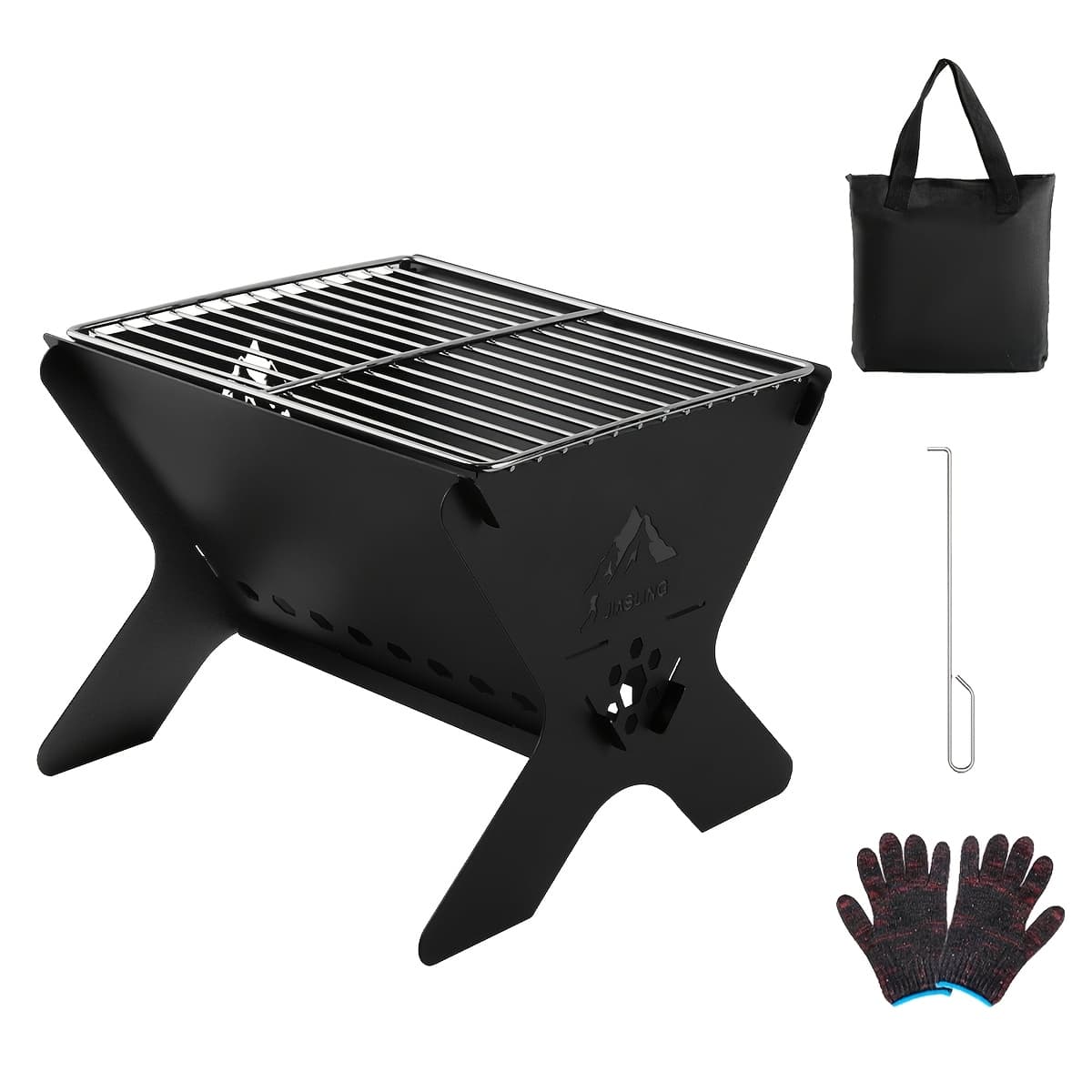 TEMU Grill Portable Folding Charcoal Grills Backpacking Bbq Grill Heavy Duty Firepit Grill For Outdoor Cooking Bonfire Patio Backyard
