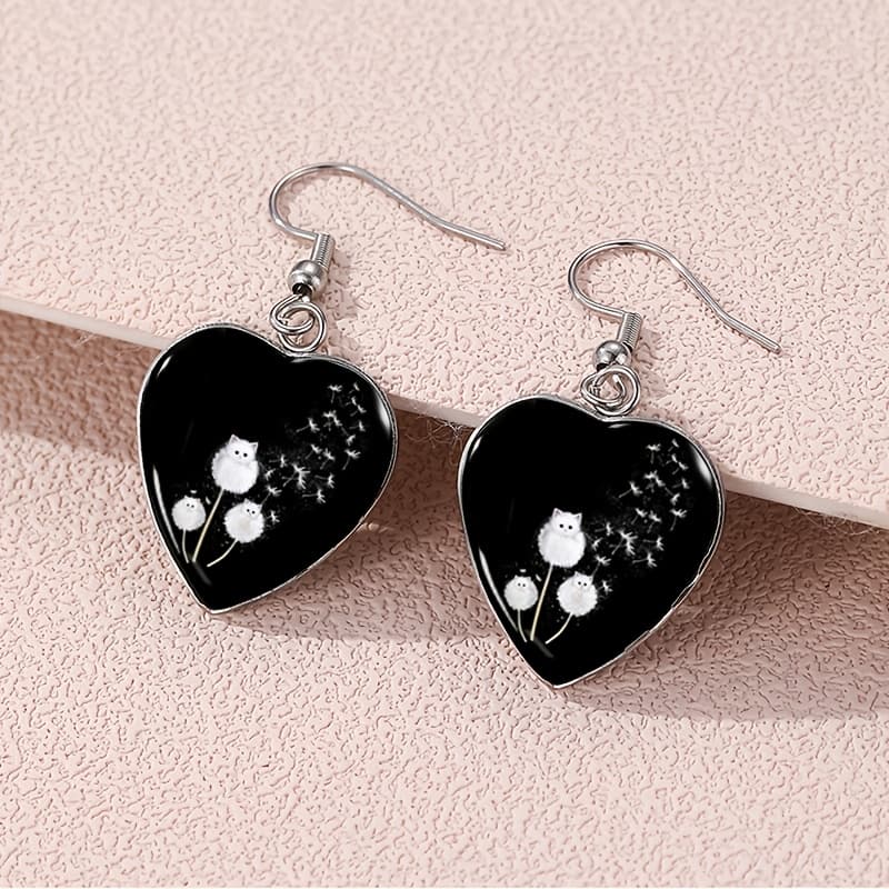 TEMU 1pair Cute Cat Dandelion Dangle Earring Heart Shape Earrings